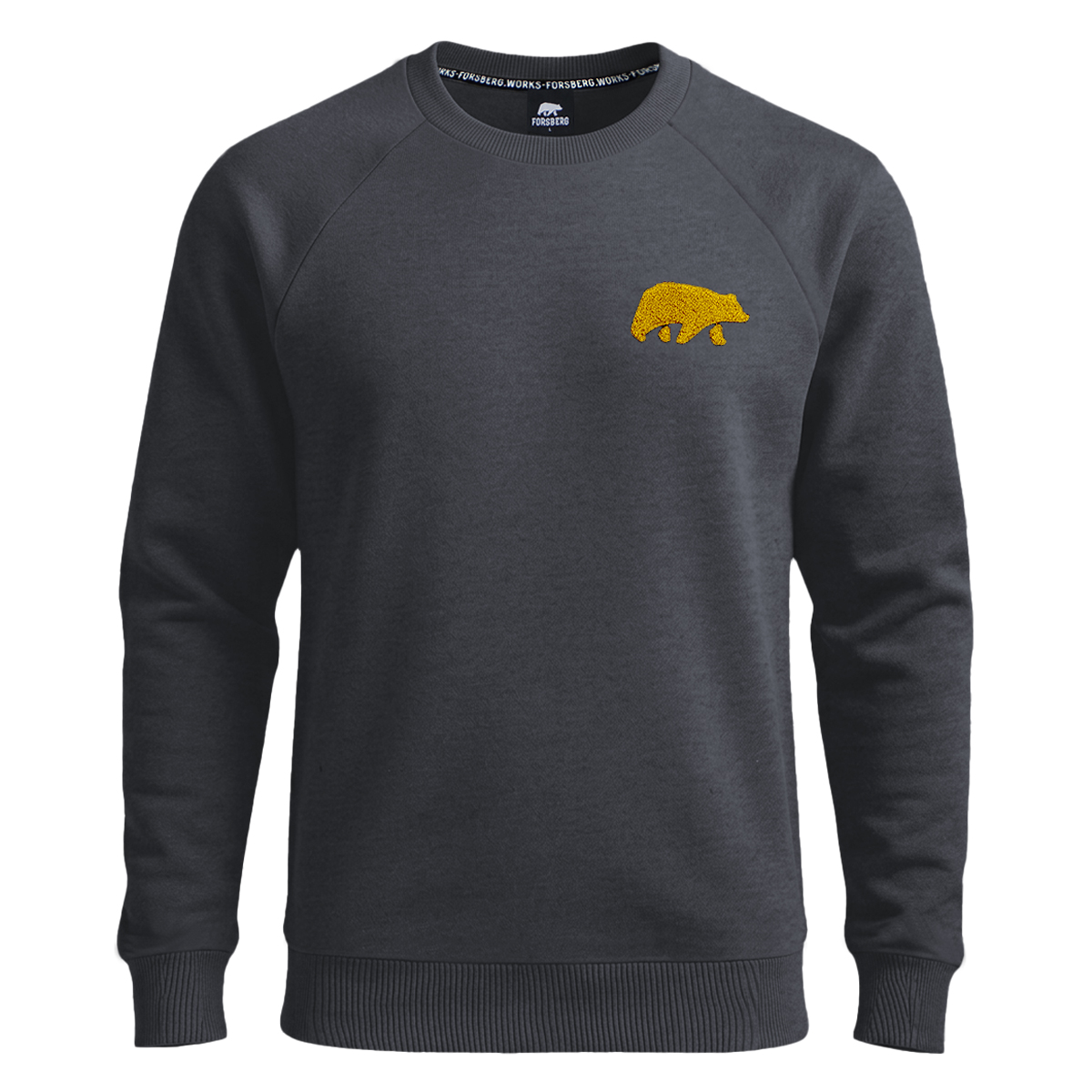FORSBERG Sweatshirt mit Frottee Logo - 5, Sweatshirt, Crewneck, Dunkelgrau, Stickerei-Bär, Gelbes Logo
