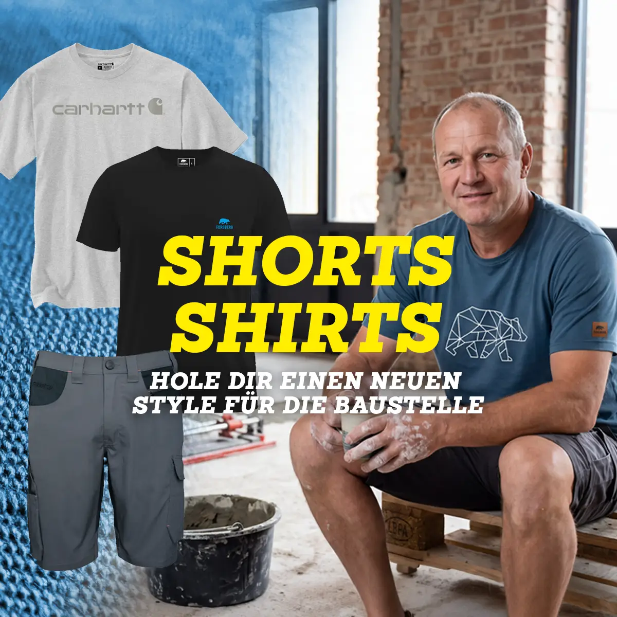 T-Shirt, Herren, Shorts, Baustelle, Workwear