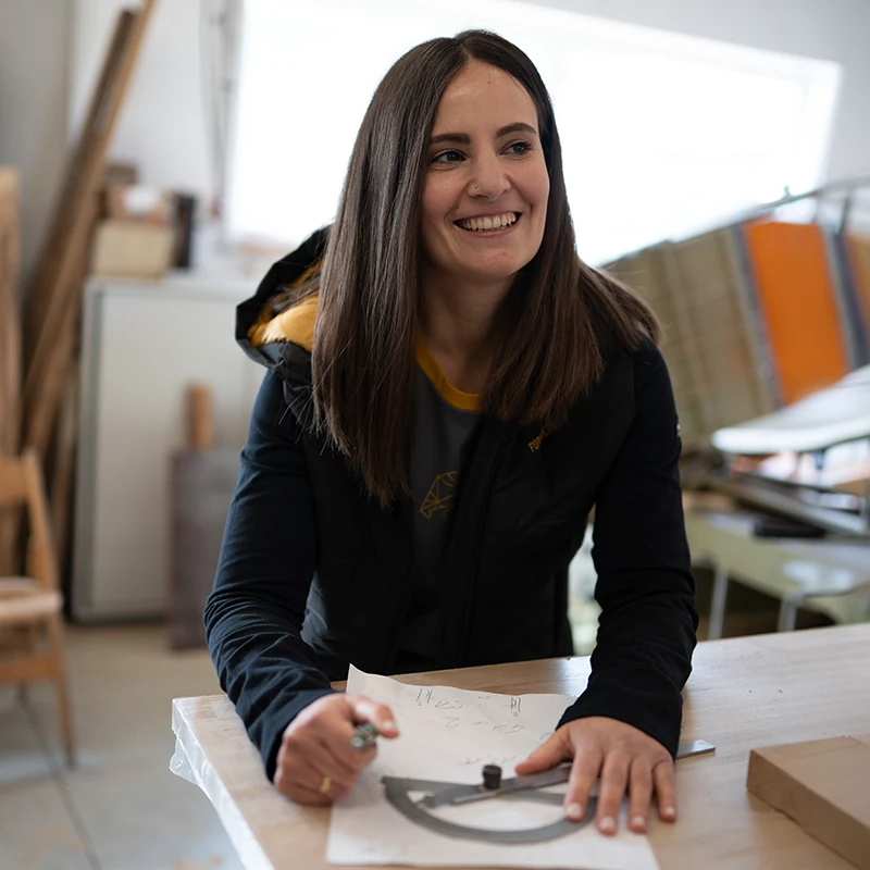 frau, handwerk, arbeitsplatz, zeichnung, werkzeug