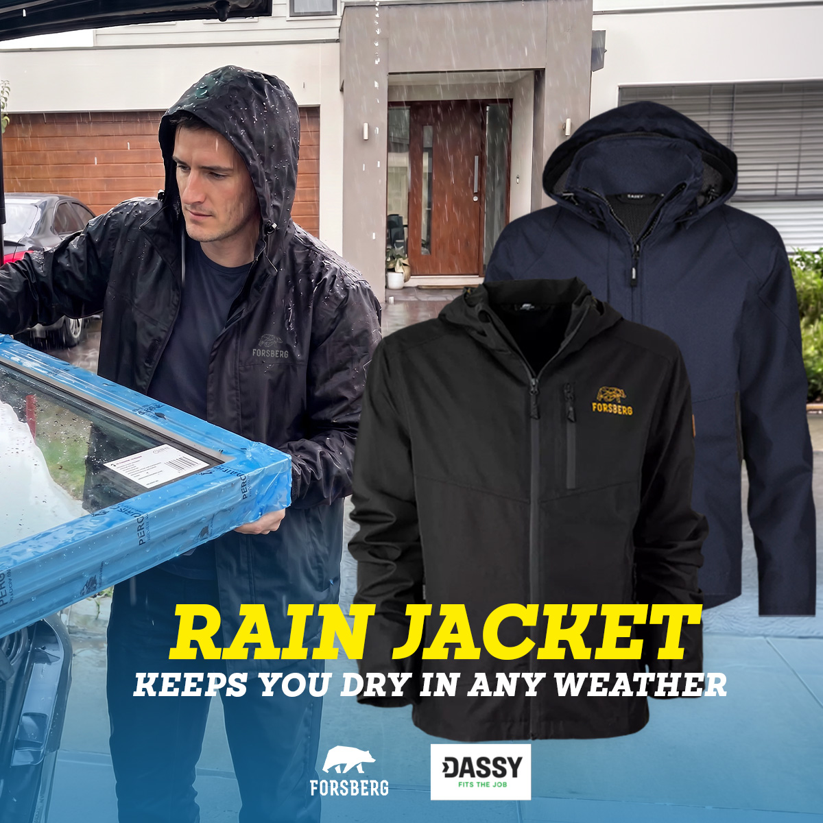 Regenjacke, Kapuze, Wasserdicht, Reißverschlusstaschen, Outdoorjacke