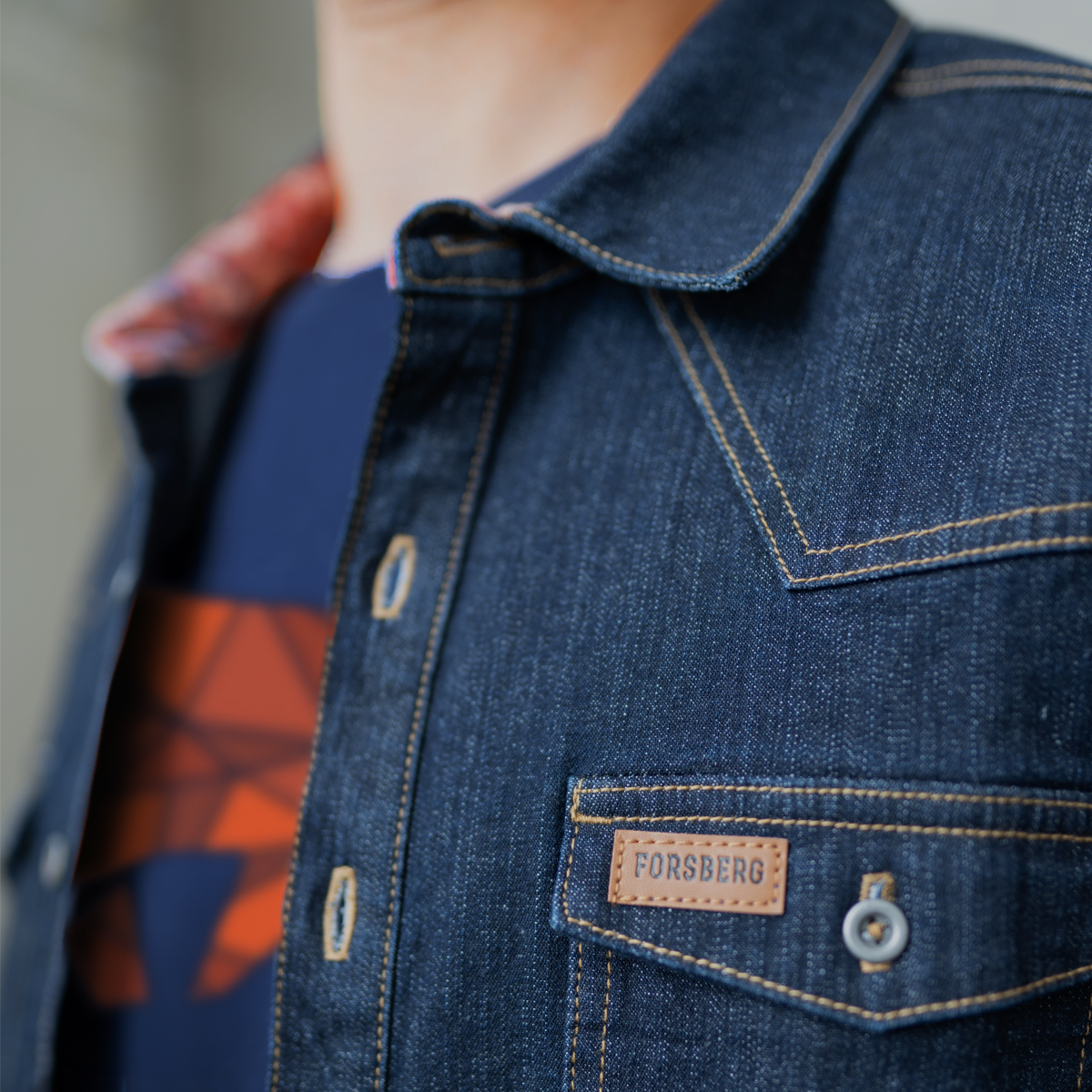 FORSBERG robustes Jeanshemd mit farbigem Ausputz - 7