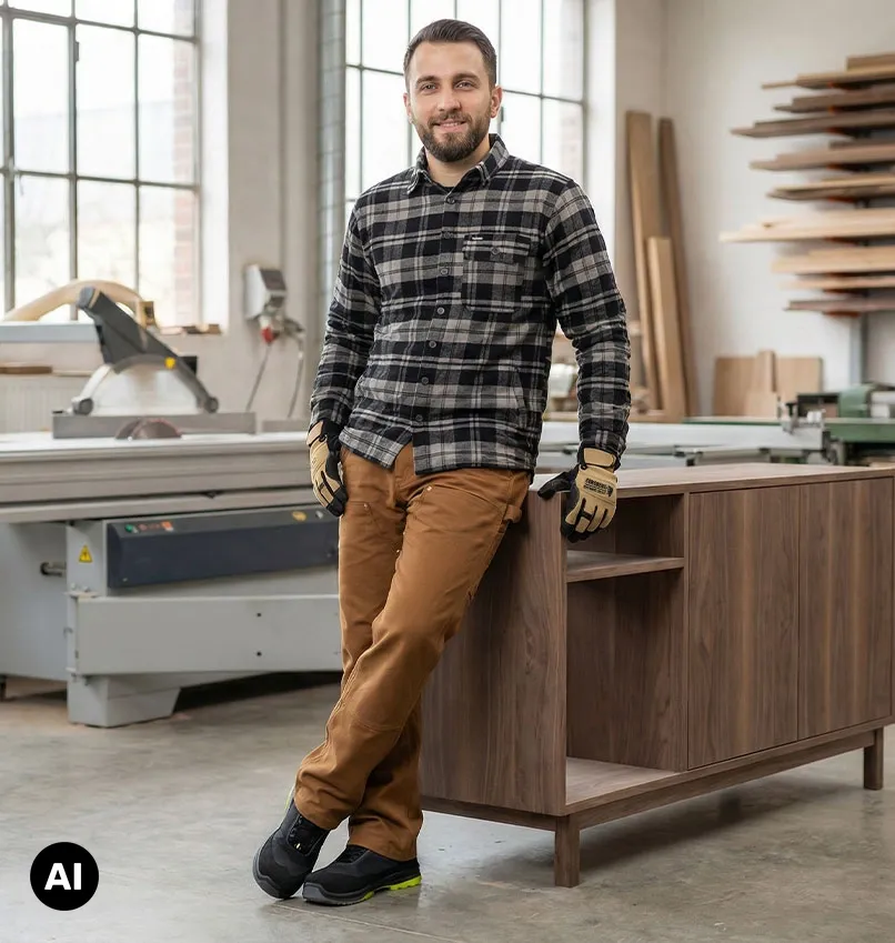 Flanellhemd, Arbeitshemd, Plaid, Lederhandschuhe, Arbeitskleidung