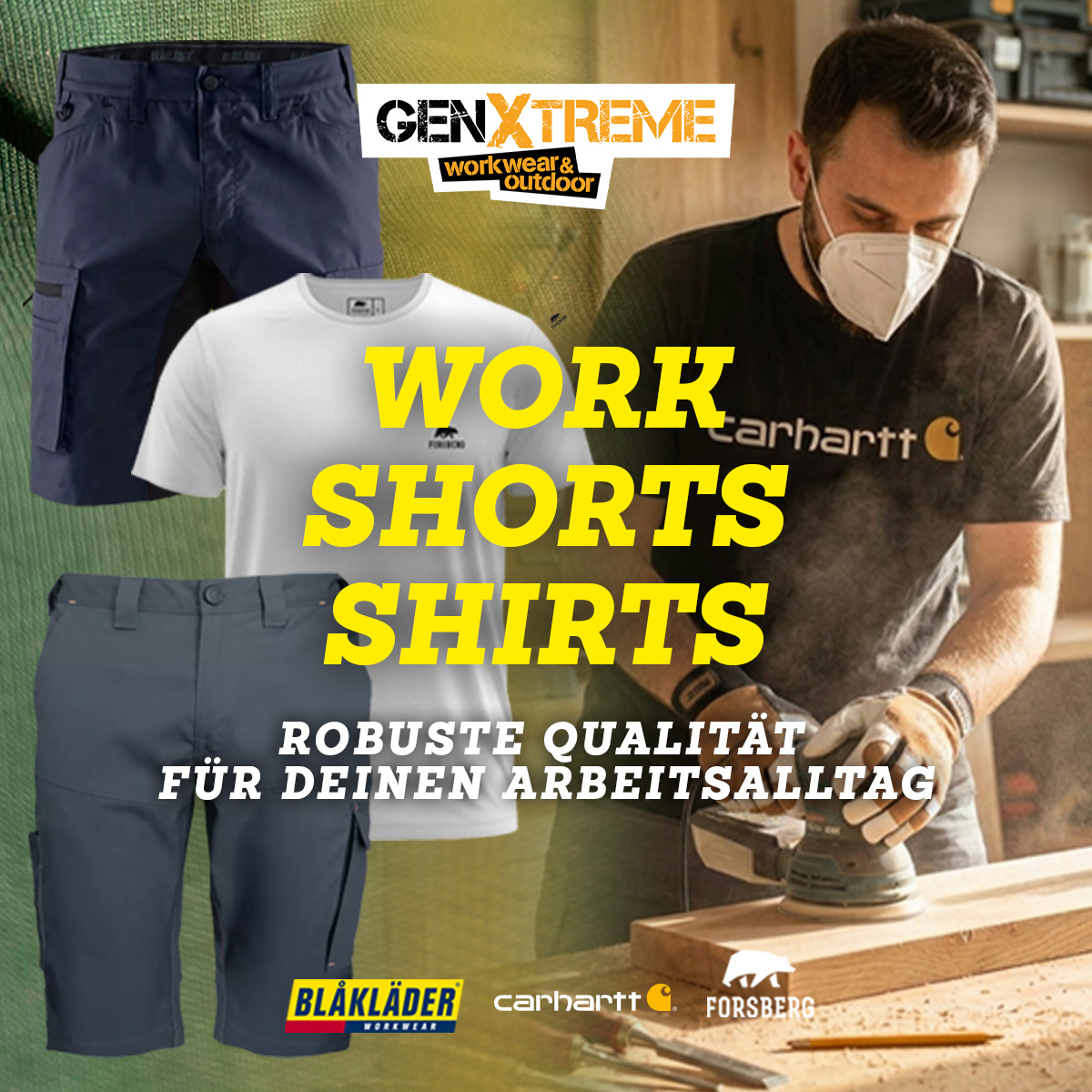 arbeitshosen, kurz, arbeitskleidung, t-shirt, carhartt logo