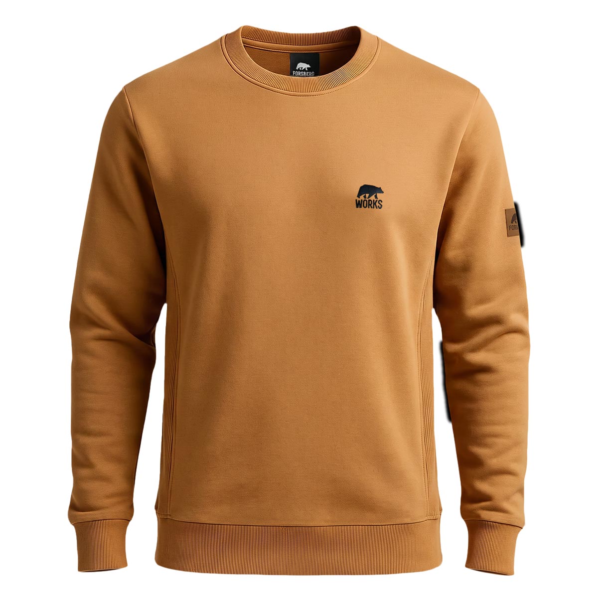 FORSBERG Crewneck Sweatshirt mit elastischen Einsätzen - 1 FORSBERG Crewneck Sweatshirt mit elastischen Einsätzen - 1, Sweatshirt, Langarm, Kamelbraun, Rippenstrick, Logoaufdruck