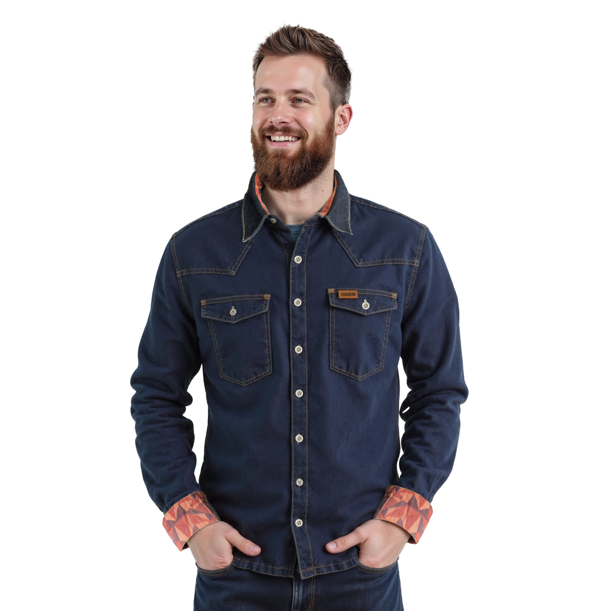 FORSBERG Denim Jeanshemd mit farbigem Ausputz - 1