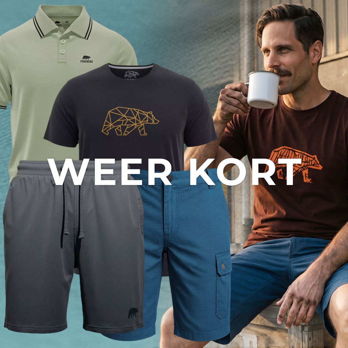 t-shirt, kurzshorts, polo, bär grafik, casualwear