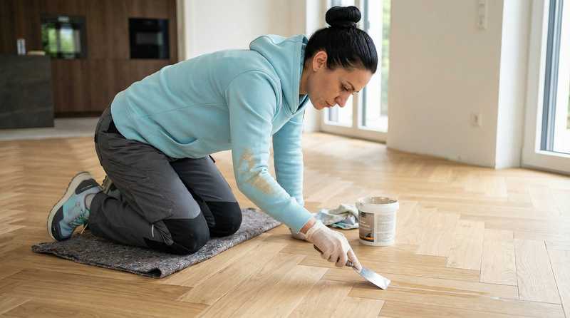 Parkettlegerin bei der Oberfl&auml;chenveredelung - Parkett &ouml;len und versiegeln