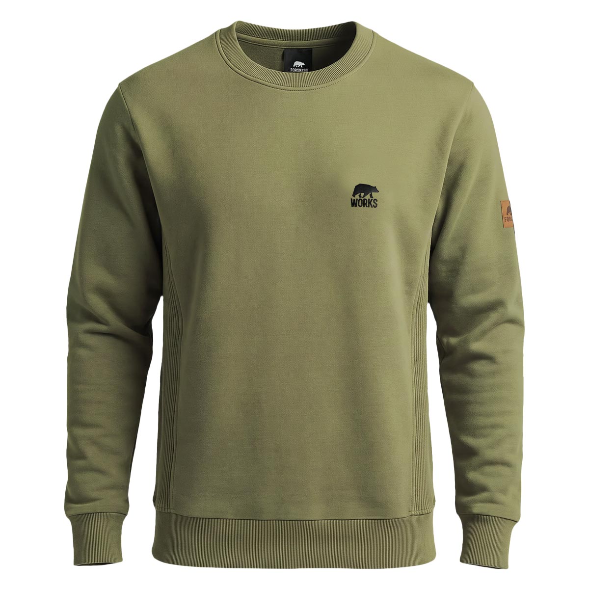 FORSBERG Crewneck Sweatshirt mit elastischen Einsätzen - 4 FORSBERG Crewneck Sweatshirt mit elastischen Einsätzen - 4, Pullover, Sweatshirt, Olive, Crew neck, Logo patch