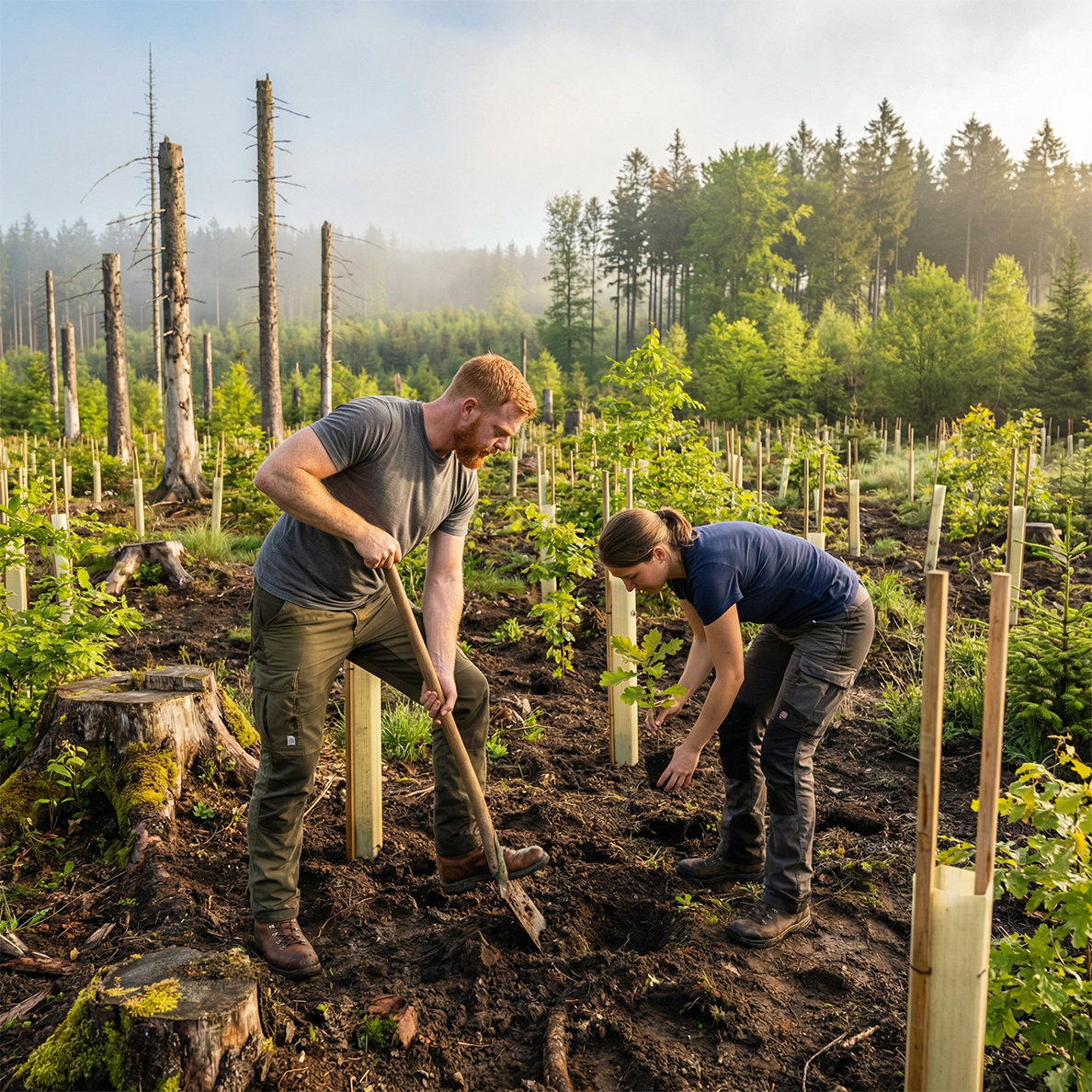 Waldumbau - klimaresistente Baeume pflanzen fuer zukunftssicheren Wald