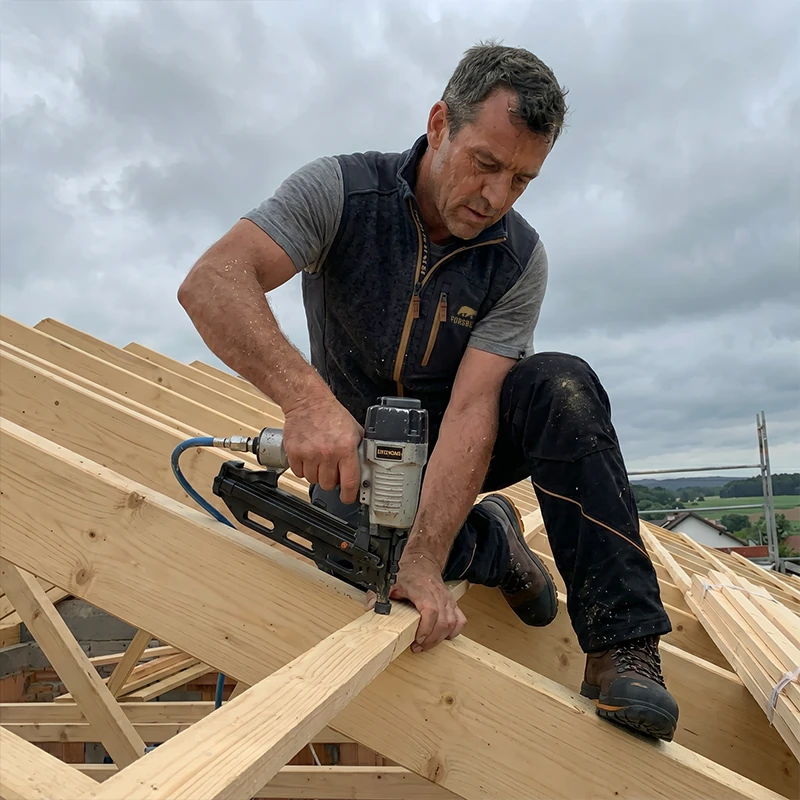 Holzbau, Holzstapel, Sägewerkzeug, Framing, Bauarbeiter