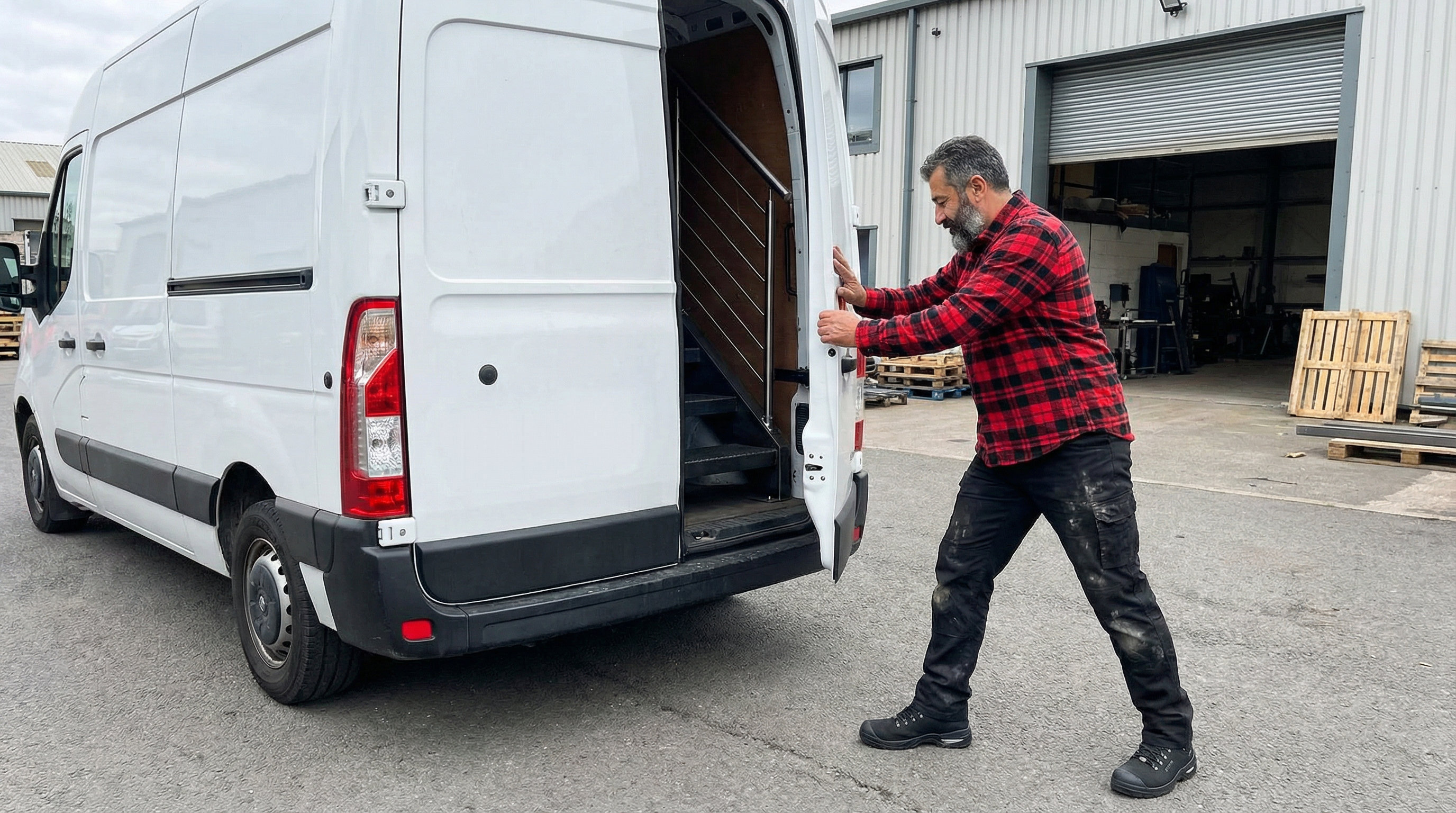 Kenan Demir bei Schweissarbeiten an einer Stahlkonstruktion in Koeln-Ehrenfeld