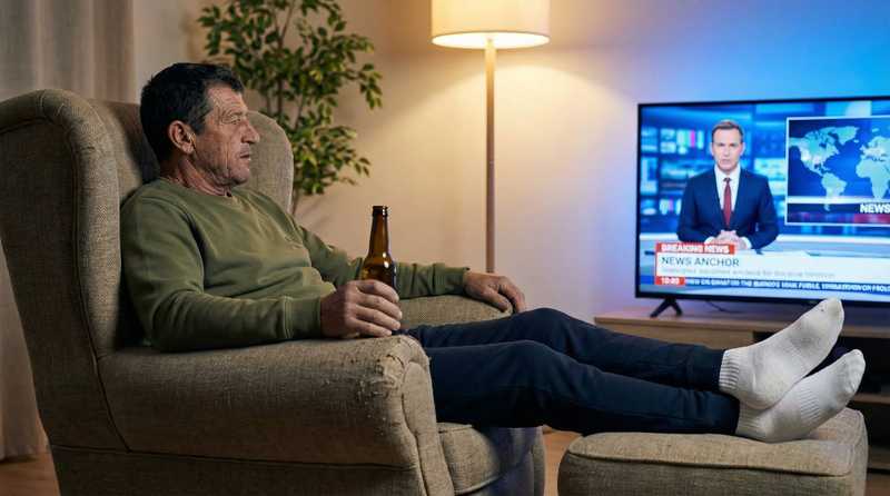 Maurer Matteo Rossi entspannt nach Feierabend mit einem Bier - Work-Life-Balance im Handwerk