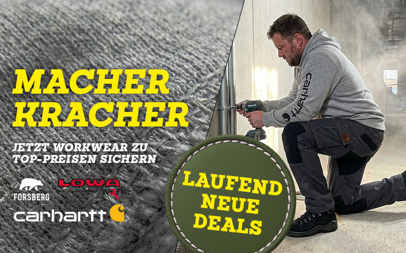 Arbeitskleidung, Arbeitsstiefel, Hose, Sweatshirt, Kraftwerkzeug, workwear, boots, pants, hoodie, safety