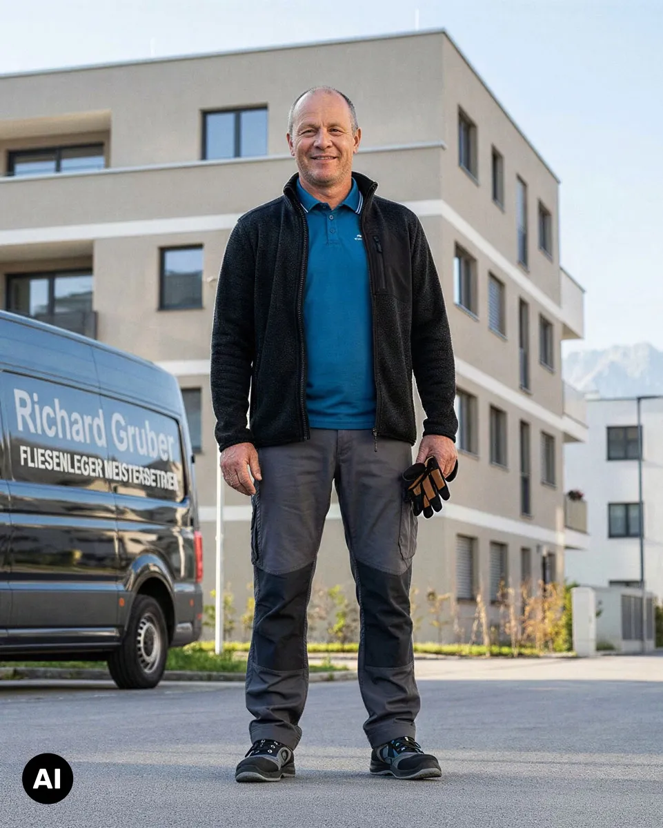 Mann, Polohemd, Fleecejacke, Hose, Arbeitsoutfit