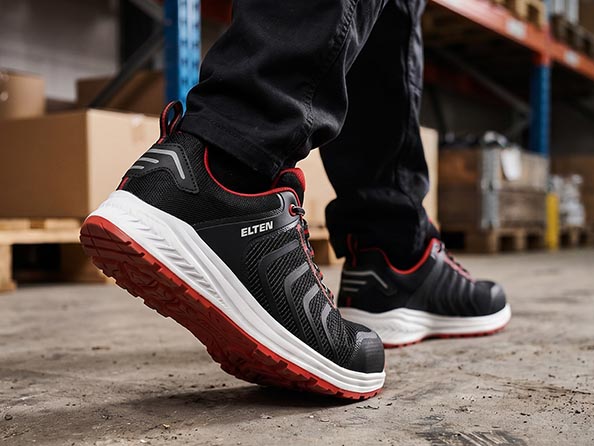 Sneaker, Work shoe, Schwarzrot, Mesh-Obermaterial, Gummi-Sohle
