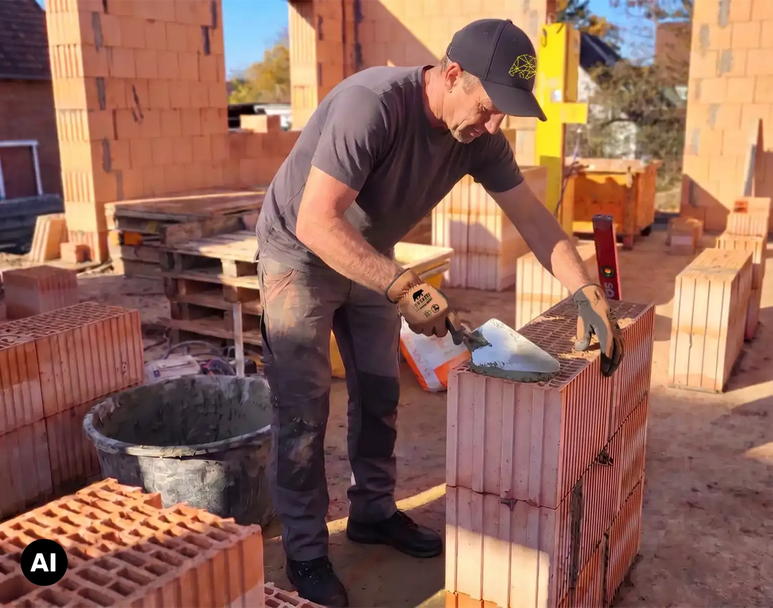 Baustelle, Ziegelblock, Mauerwerk, Betonmischung, Mauern