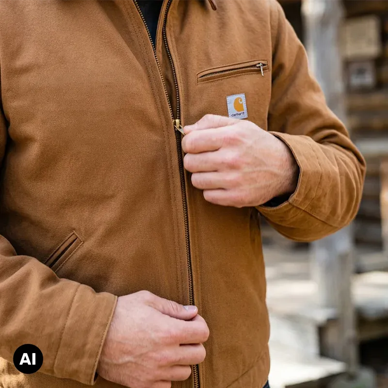 Jacke, Braun, Reißverschluss, Tasche, Carhartt, canvas, Jacke, braun, Reißverschluss, Carhartt Logo