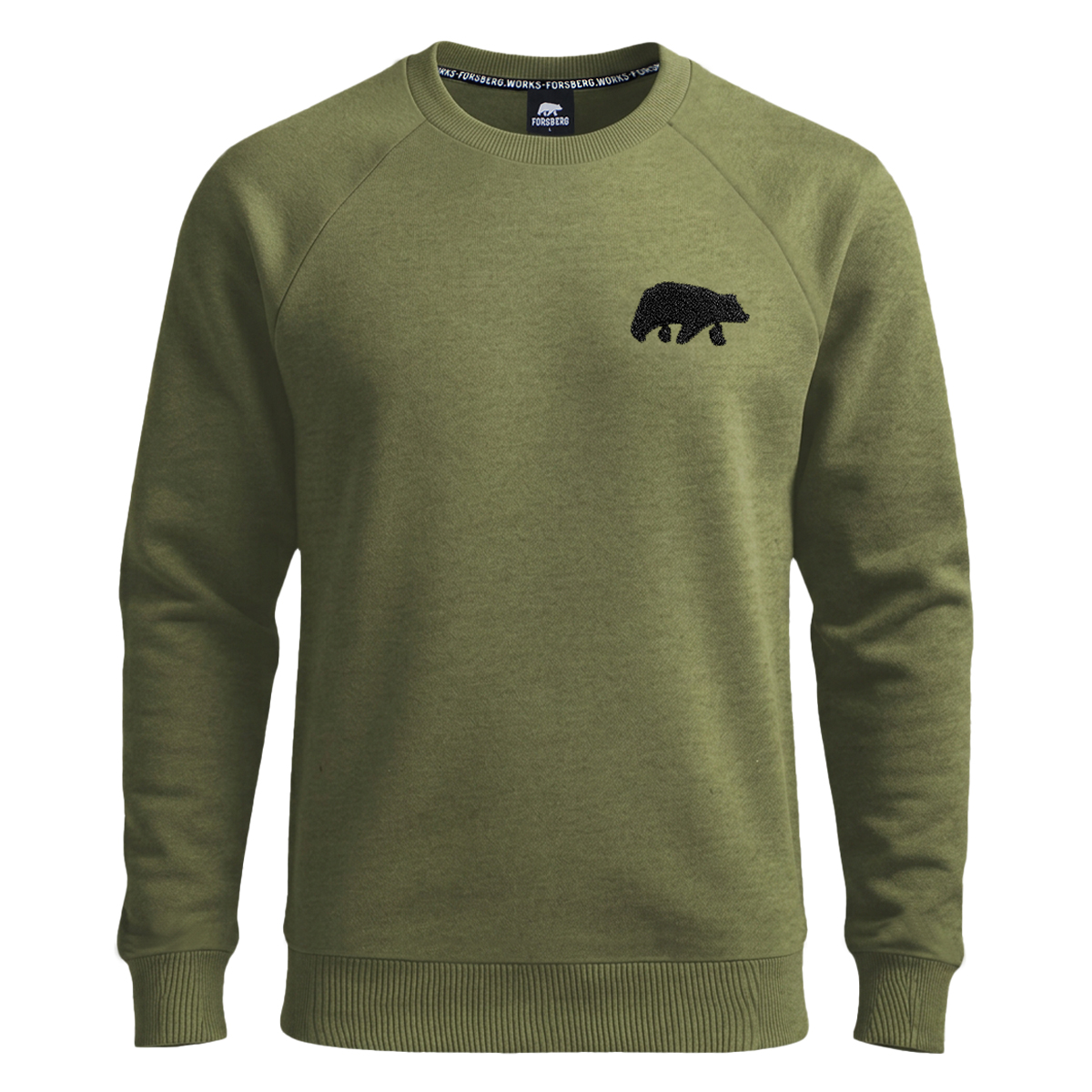 FORSBERG Sweatshirt mit Frottee Logo - 1, Sweatshirt, Olive, Crewneck, Bärenemblem, Langärmlig