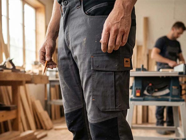 canvas pants, cargo pants, workwear, tool pocket, knee padding
