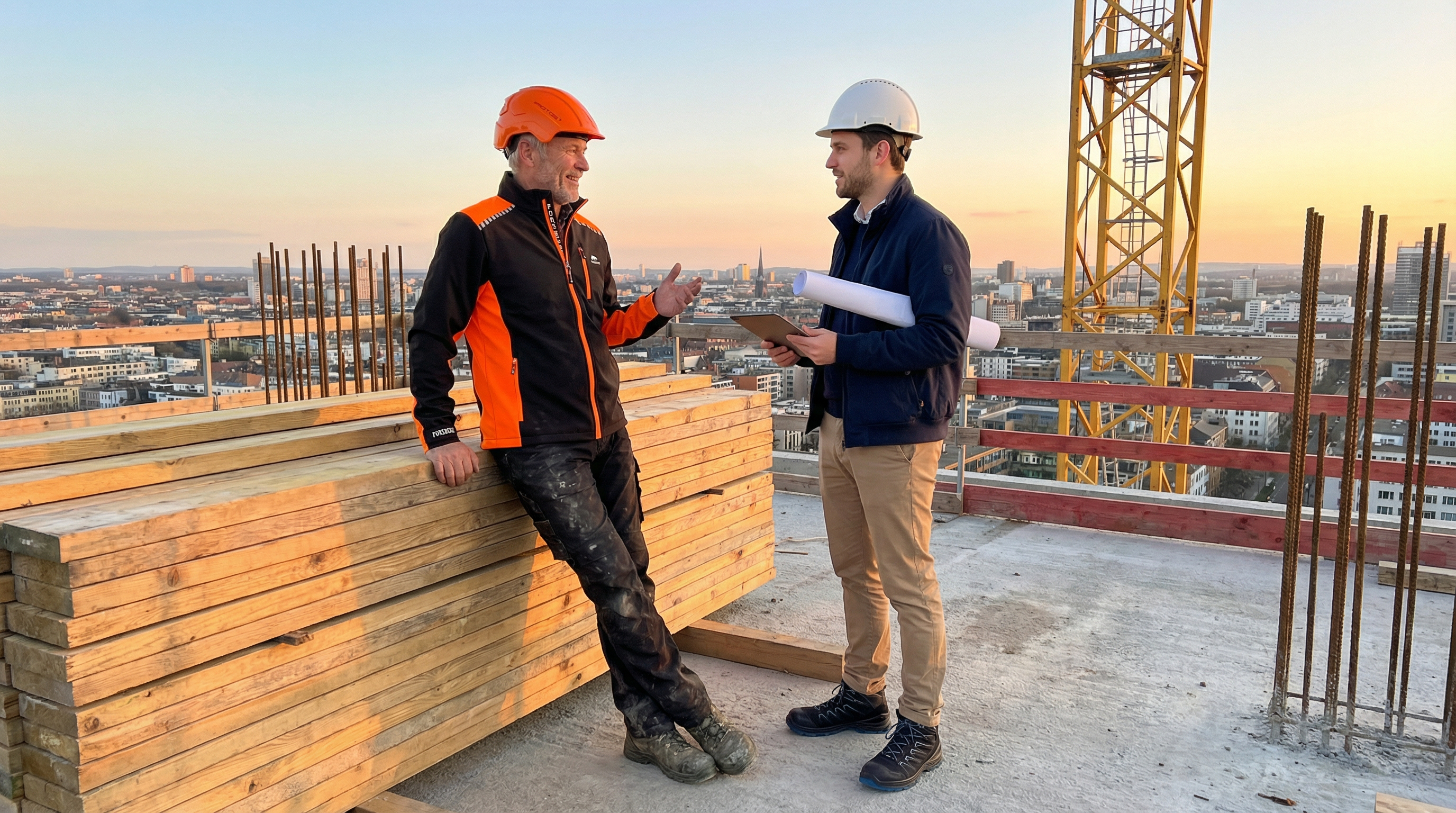 Arbeitssicherheit im Hochbau - PSA Persoenliche Schutzausruestung fuer Poliere und Bauarbeiter