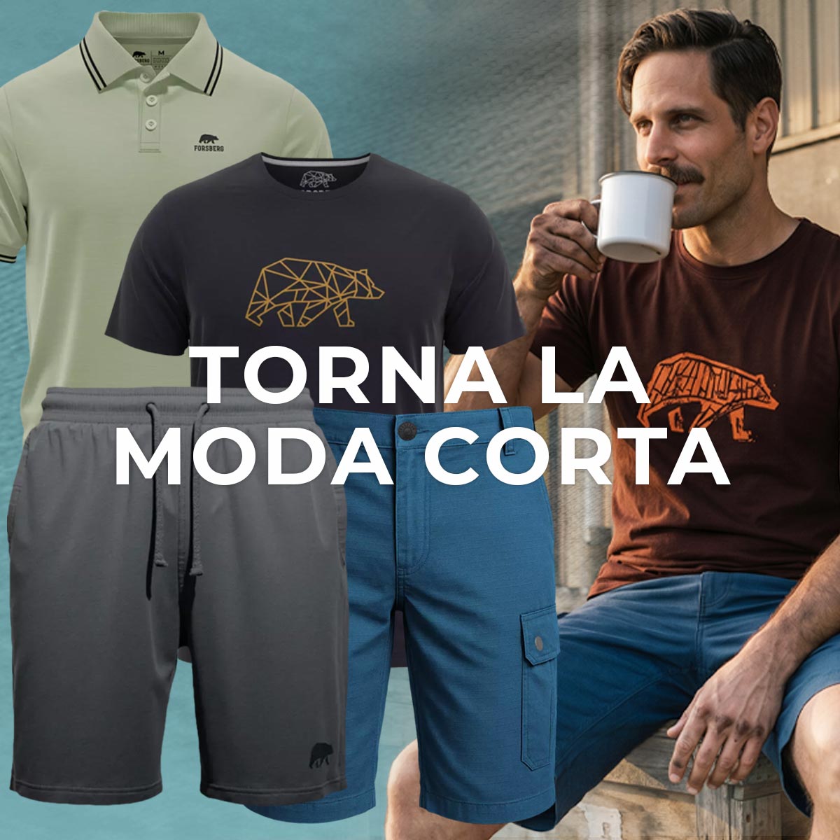Herren-Shorts, Cargo-Shorts, Baumwolle, Kombi-Set, T-Shirt