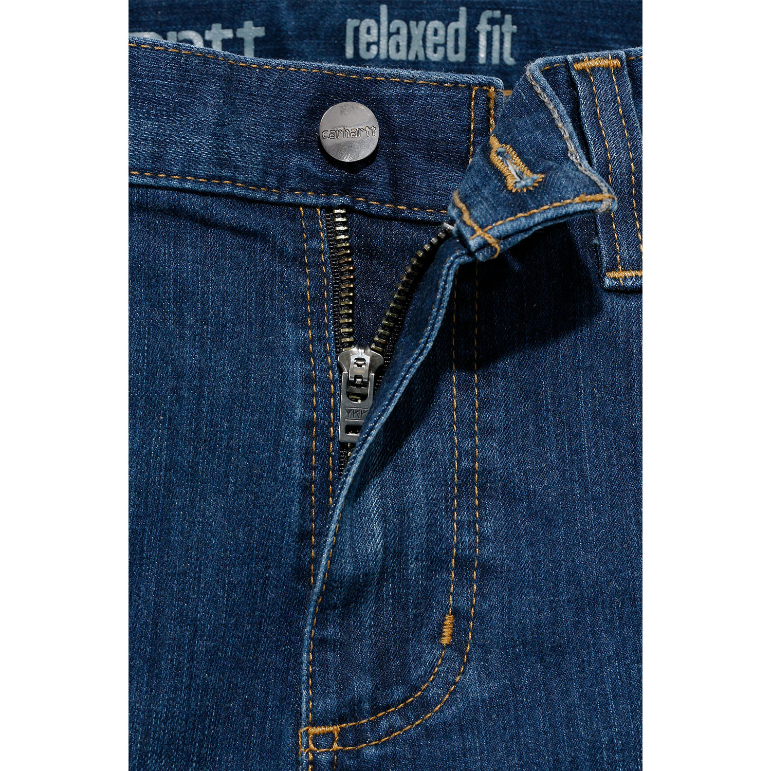 Carhartt Rugged Flex Jeans Relaxed Fit - 5 Carhartt Rugged Flex Jeans Relaxed Fit - 5, jeans, Reißverschluss, Denim, Metallknopf, orangefarbene Naht