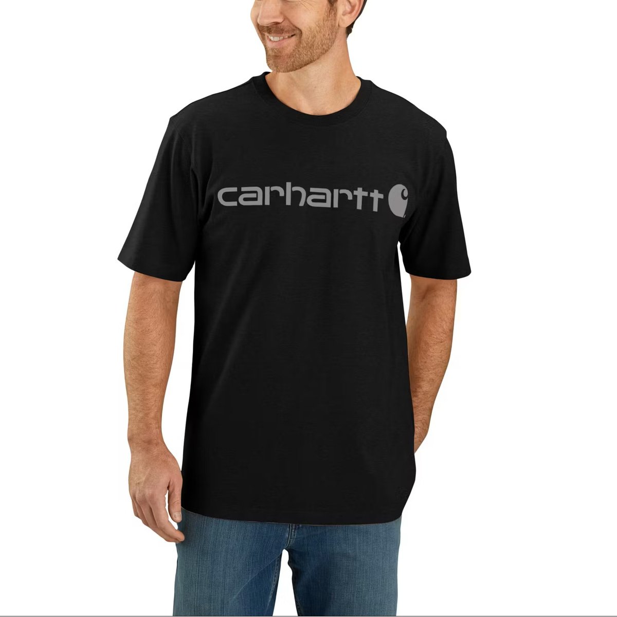 Carhartt Core Logo T-Shirt dicke Qualität - 24, T-Shirt, Schwarz, Kurzarm, Carhartt, Grauer Schriftzug