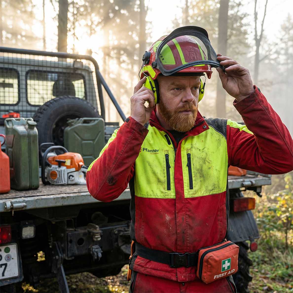 Arbeitssicherheit im Forst - PSA Persoenliche Schutzausruestung fuer Forstwirte