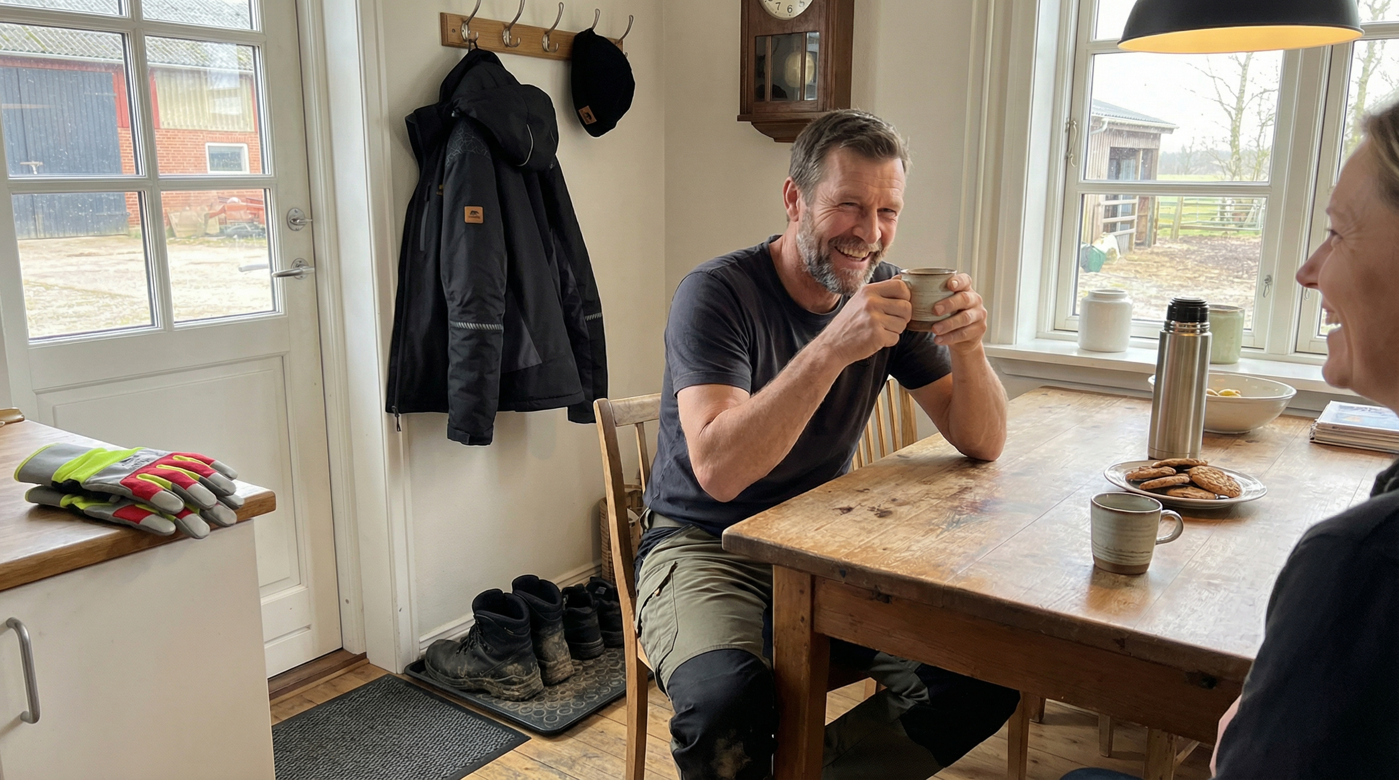 Landwirt auf dem Feld mit wetterfester Jacke und Arbeitshose