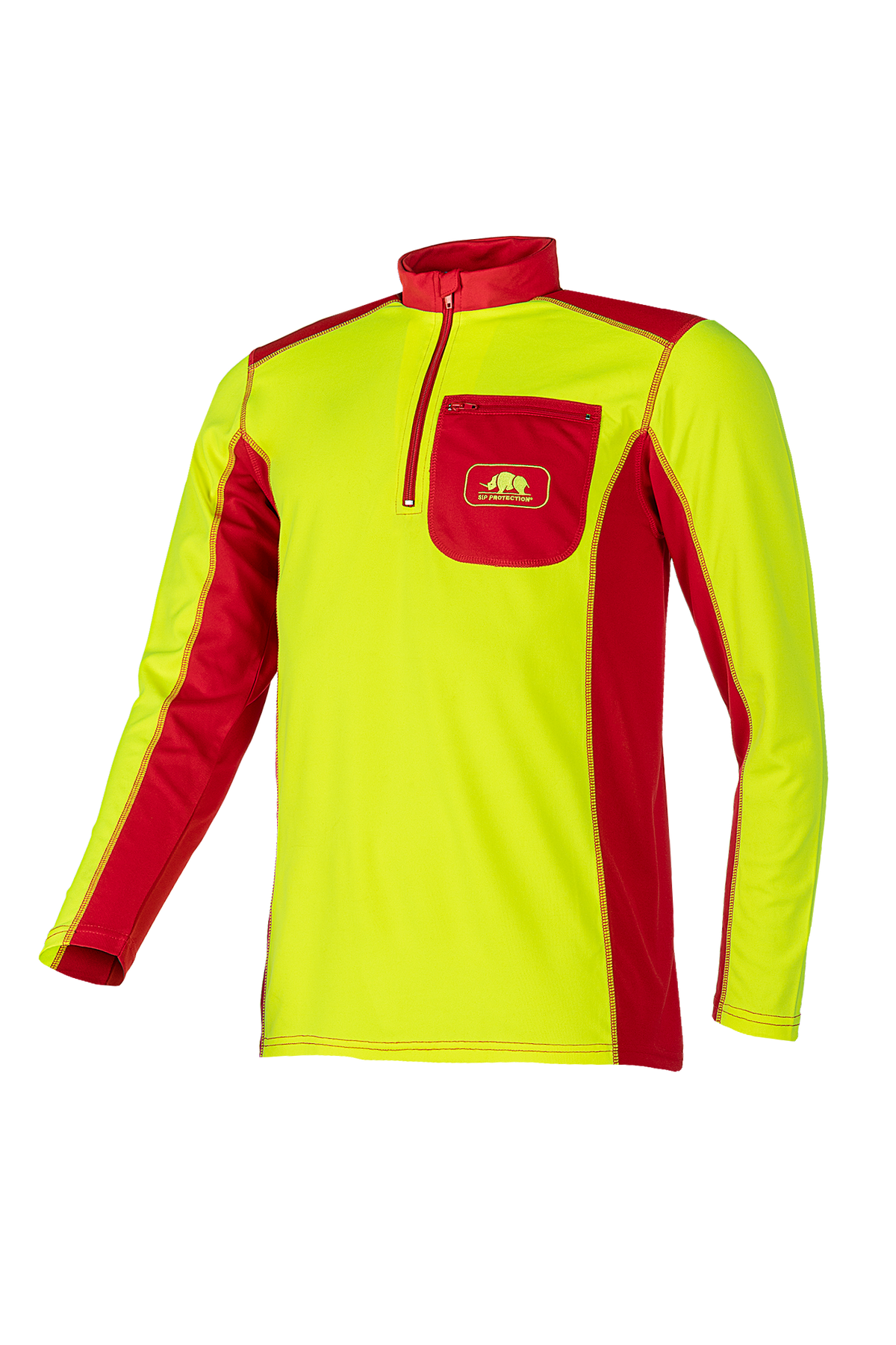   SIP Protection Funktionsshirt lang arm UPF +50 - 1, Hi-Vis, Lime, Red accents, Pullover, Pocket