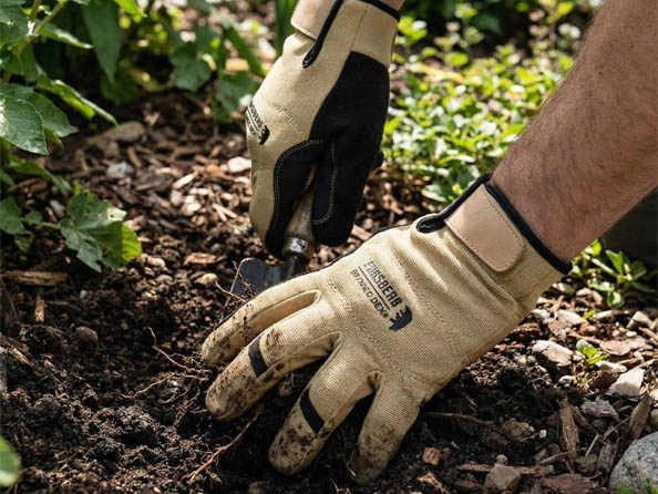 Gartenhandschuhe, Arbeitshandschuhe, Klettverschluss, Beige, Dauerhaftes Material