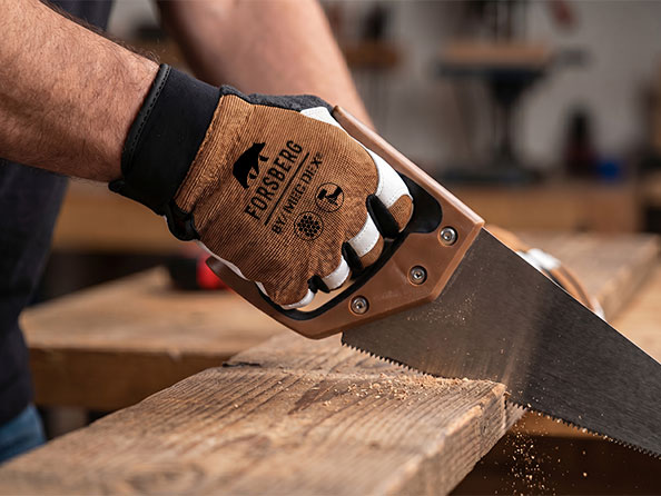 hand saw, handsaw, woodworking, metal blade, gloved hand