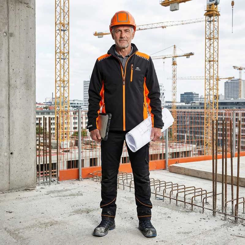 Bauarbeiter, Arbeitskleidung, Kopfhelm, Jacke, Sicherheit