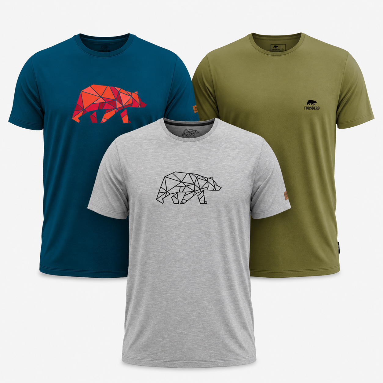 T-Shirt, Geometrischer Bär, Rundhals, Unifarben, Kurzärmlig