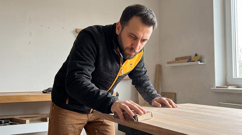 Holzbearbeitung, Arbeitstisch, Schleifen, Werkzeug, Mann