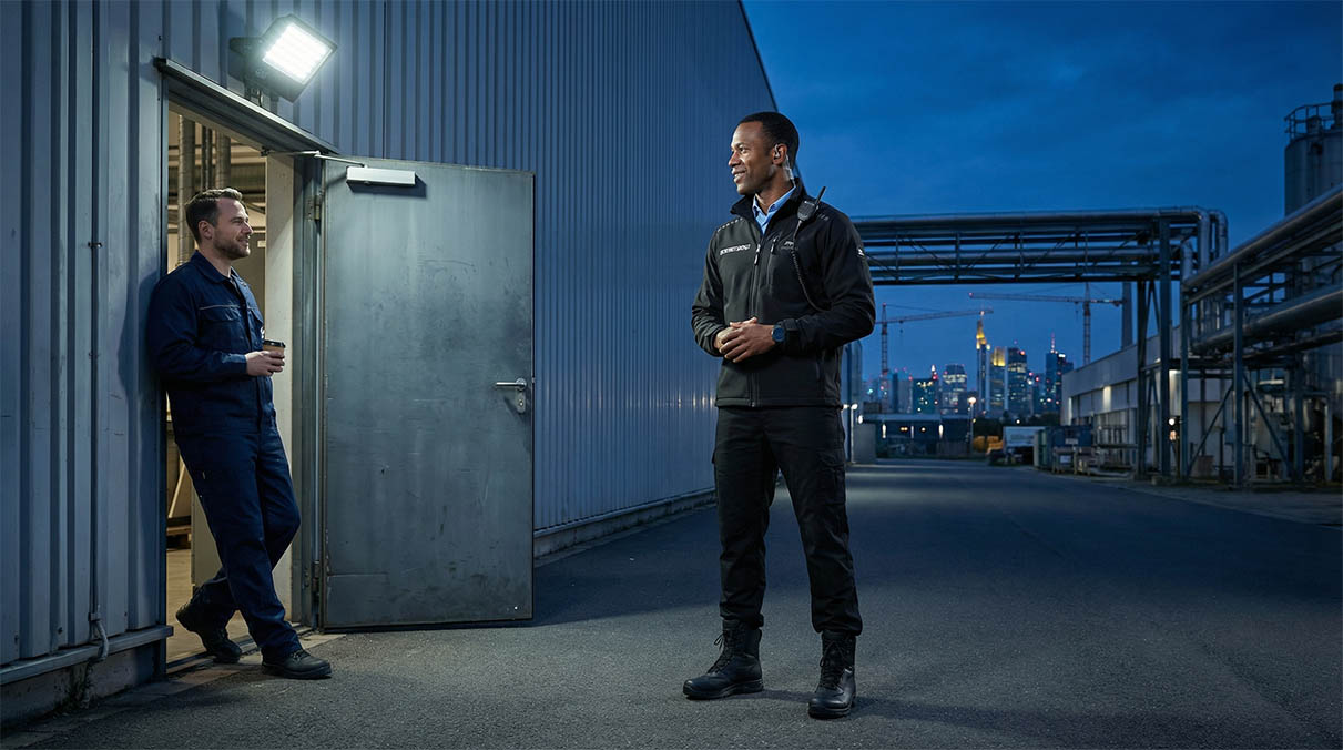 Beveiliger tijdens objectcontrole - professionele inzetuitrusting