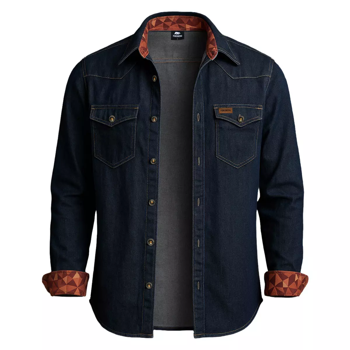 FORSBERG robustes Jeanshemd mit farbigem Ausputz - 2, Mantel, Hosen, Langarm, Jacke, Hemd