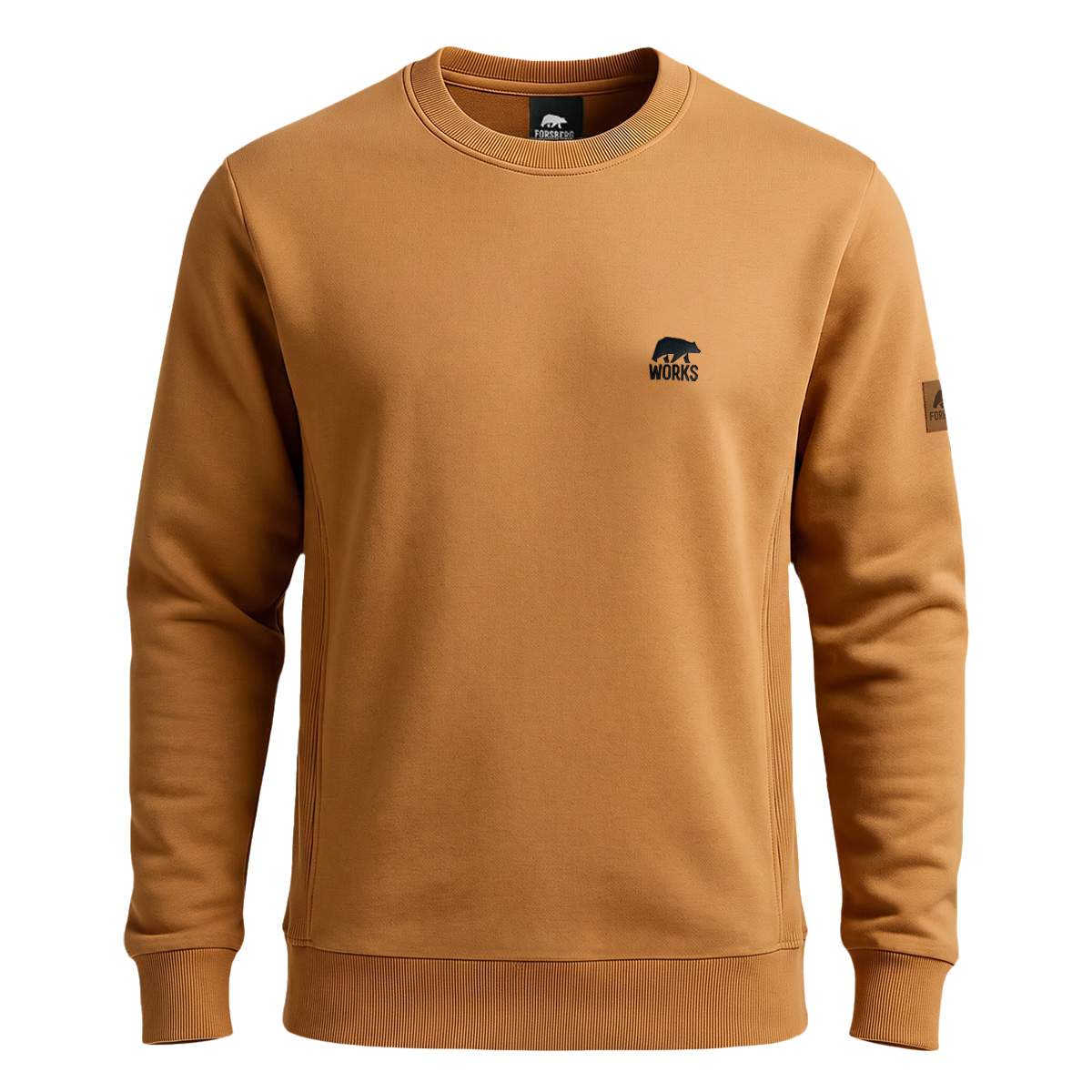 FORSBERG Crewneck Sweatshirt mit elastischen Einsätzen - 1 FORSBERG Crewneck Sweatshirt mit elastischen Einsätzen - 1, sweatshirt, crew neck, long sleeve, camel color, small logo