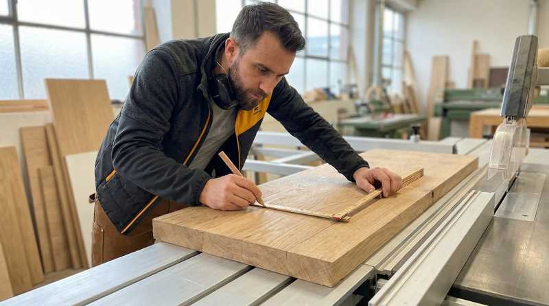 Schreiner bei der Detailarbeit am Werkstueck - professionelles Handwerkzeug fuer Tischler