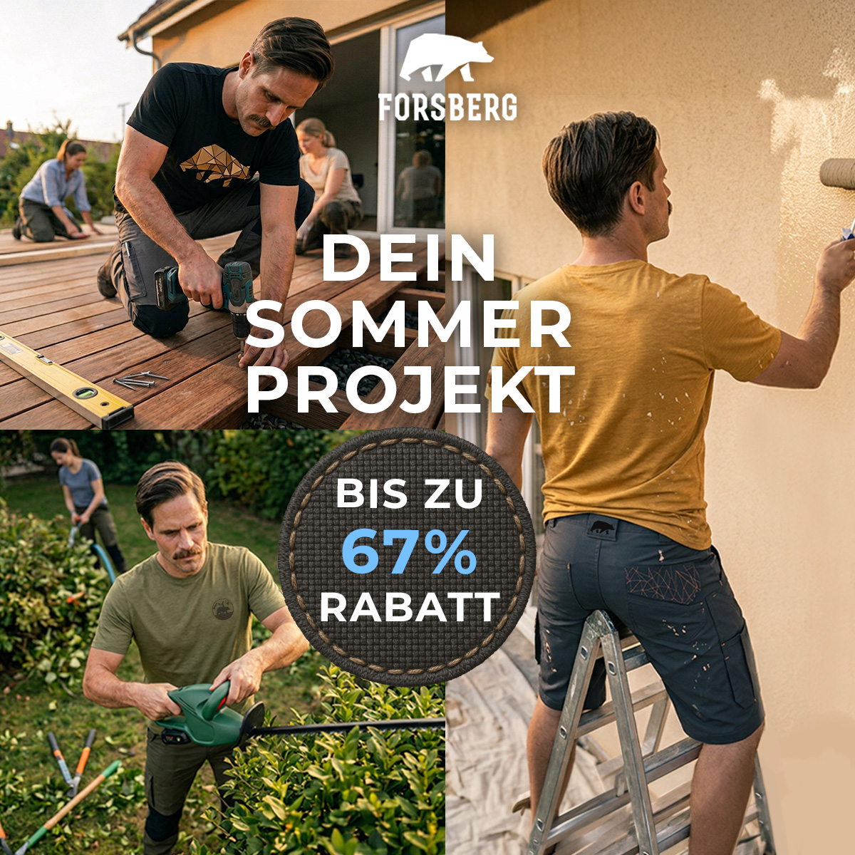 Holzarbeit, Gartenprojekt, Werkzeug, Arbeitsbekleidung, Rabatt