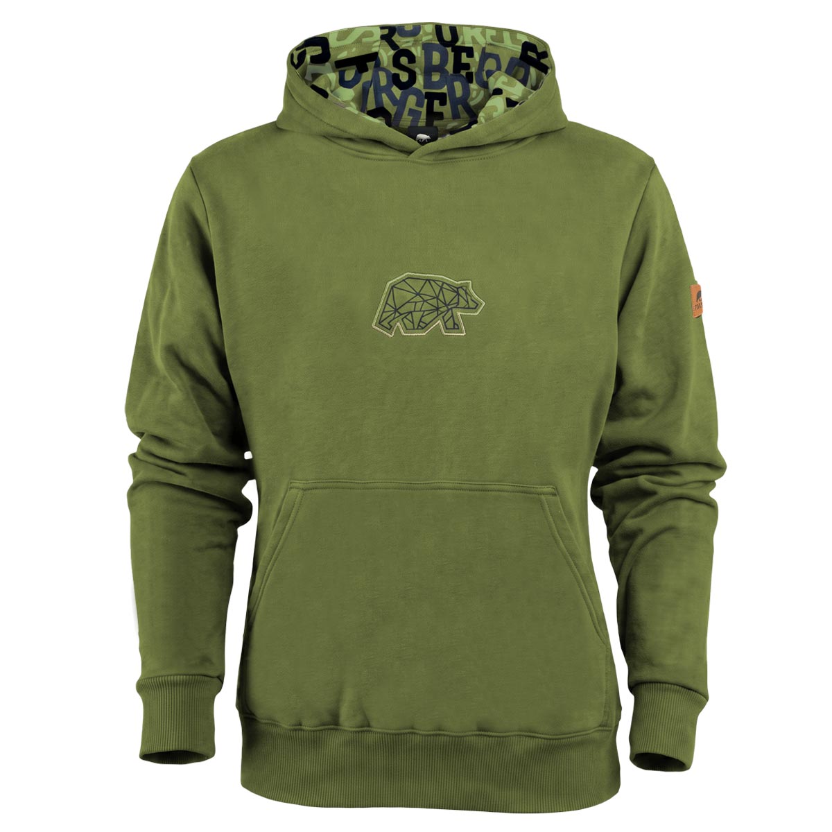FORSBERG Bjarneson Hoodie - 3 FORSBERG Bjarneson Hoodie - 3, Hoodie, Olivgrün, Geometrischer Bär, Kängurutasche, Kapuze