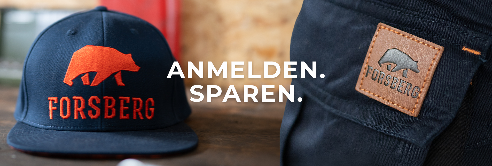 Kappe, Baseballkappe, Marineblau, Oranges Logo, Forsberg, Lederpatch, Rucksack, Kappe mit Bärenlogo