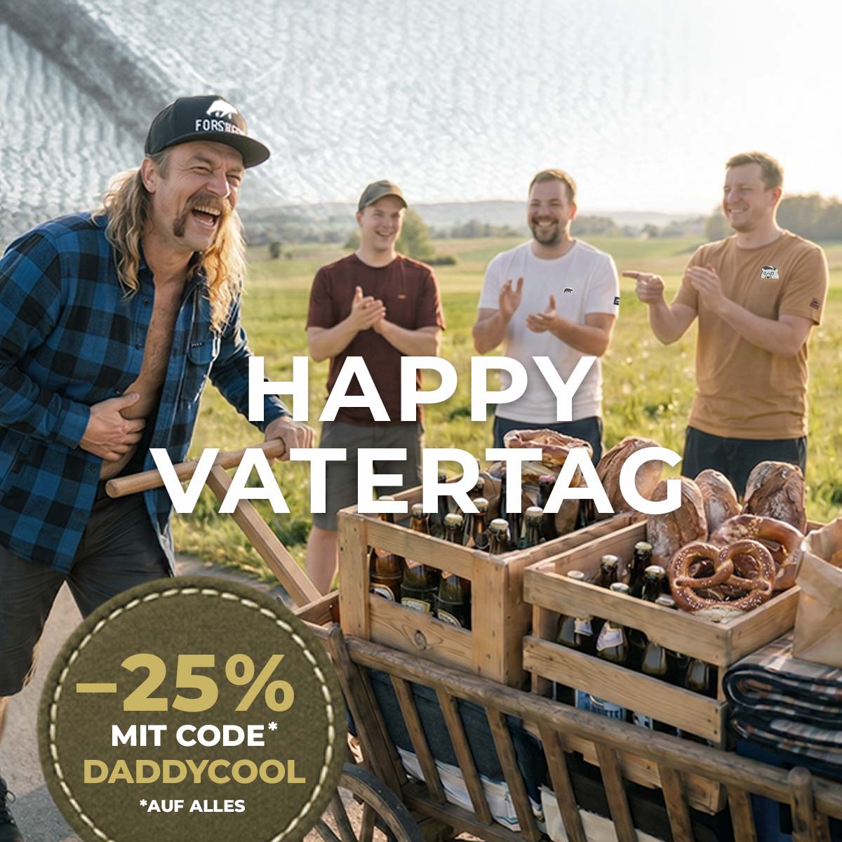vater-tag, grillabend, bierkörbe, brot, brezeln