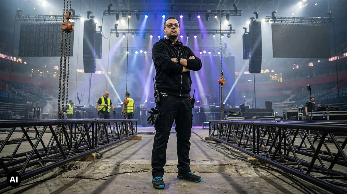 person, mitarbeiter, bühne, konzert, ausrüstung